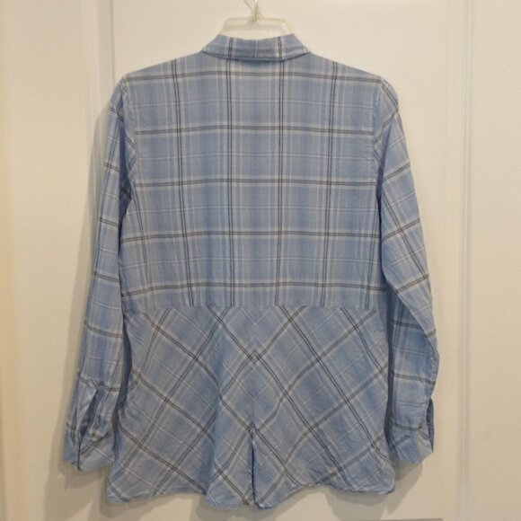 J Jill Top Women's Small Blue Check Plaid Button-Up Cotton Long Sleeve Shirt - Picture 9 of 16